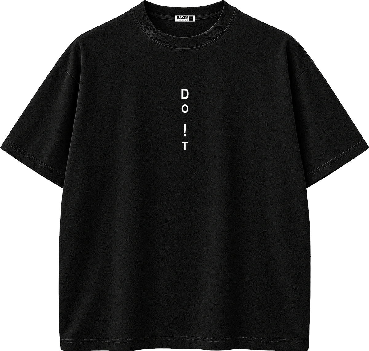 A black short-sleeve crewneck t-shirt with the word 'DO NOT' printed vertically in white text on the center chest, displayed on a clean white background.