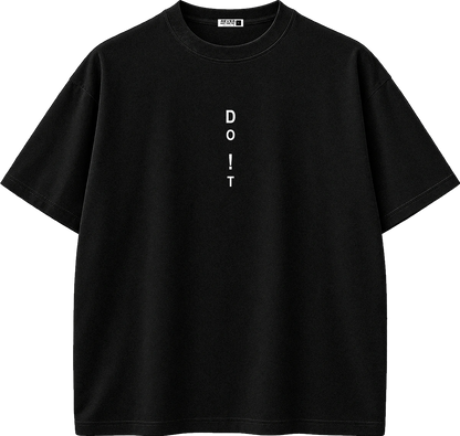 A black short-sleeve crewneck t-shirt with the word 'DO NOT' printed vertically in white text on the center chest, displayed on a clean white background.