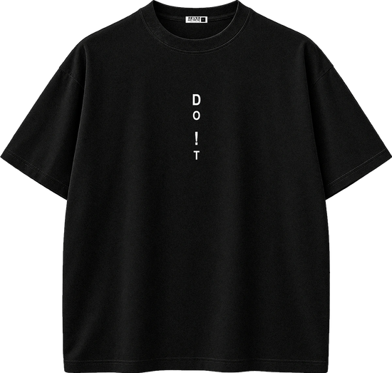 A black short-sleeve crewneck t-shirt with the word 'DO NOT' printed vertically in white text on the center chest, displayed on a clean white background.