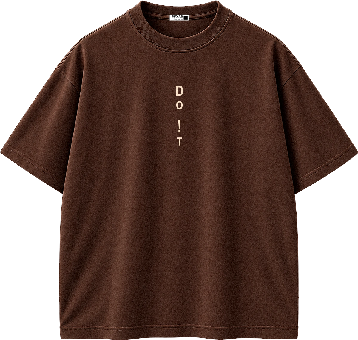 A brown short-sleeve crewneck t-shirt with the word 'DO IT' printed vertically in white on the chest, shown against a plain white background.