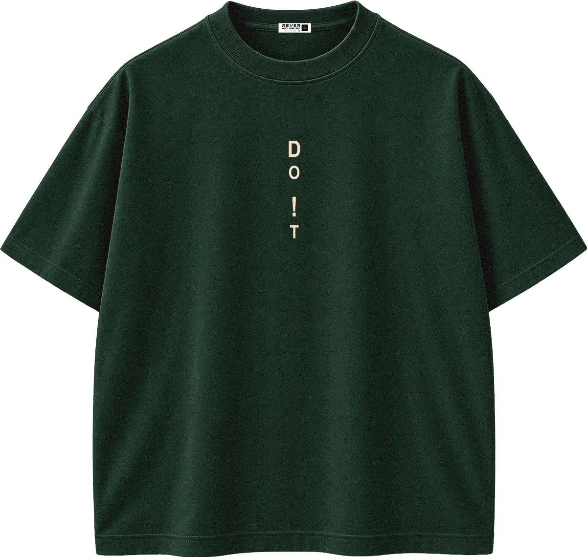 A dark forest green short-sleeve t-shirt with the word 'DO IT' printed vertically in light beige on the center chest, displayed on a clean white background.