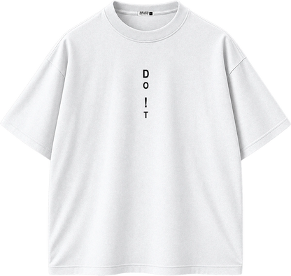 A white short-sleeve crewneck t-shirt with the word 'DO NOT' printed vertically in black text on the center chest, displayed on a clean white background.