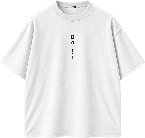 A white short-sleeve crewneck t-shirt with the word 'DO NOT' printed vertically in black text on the center chest, displayed on a clean white background.
