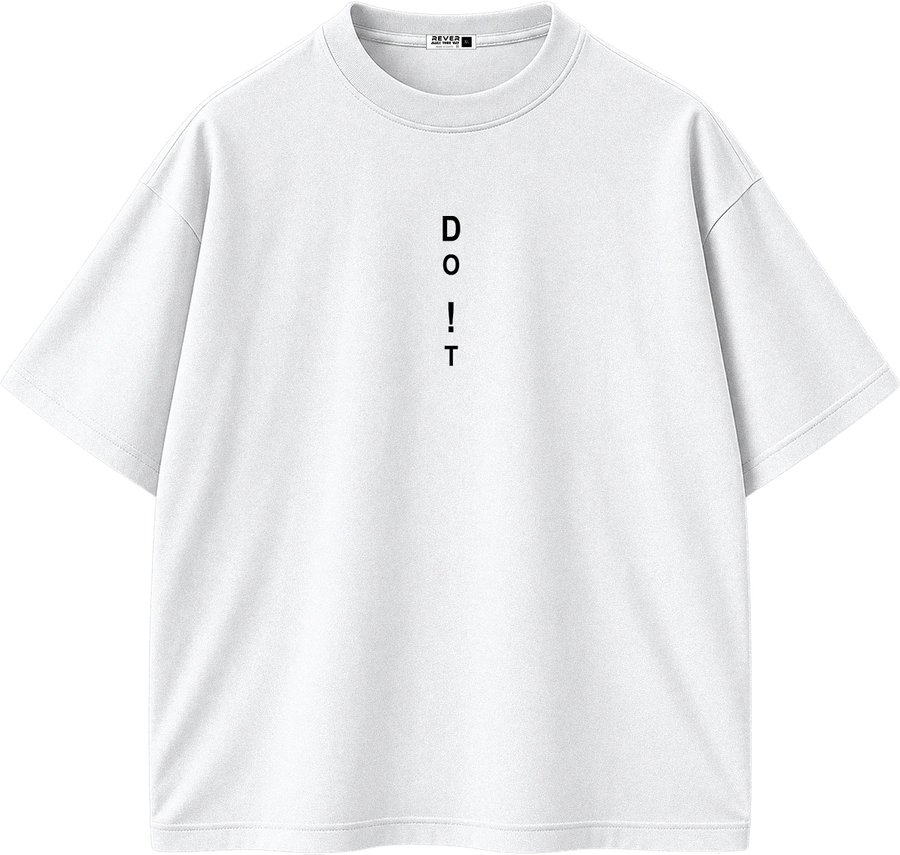 A white short-sleeve crewneck t-shirt with the word 'DO NOT' printed vertically in black text on the center chest, displayed on a clean white background.