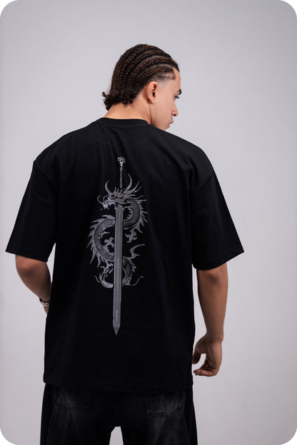 REVER – Oversized T-Shirt – Black [Dragon] Print - REVER