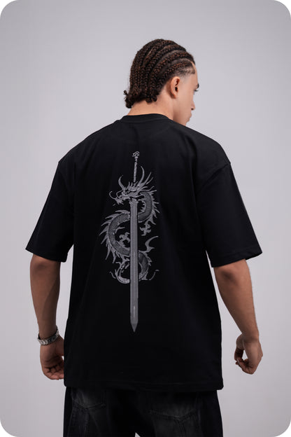 REVER – Oversized T-Shirt – Black [Dragon] Print - REVER