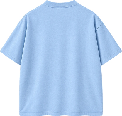 A light blue short-sleeve crewneck t-shirt shown from the back, photographed against a solid white background.