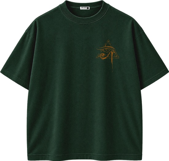 A dark forest green short-sleeve t-shirt with a small gold graphic on the left chest, displayed flat against a solid white background.