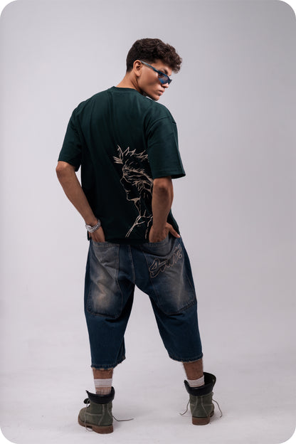 REVER – Oversized T-Shirt – Dark Green [JOJO] Print - REVER