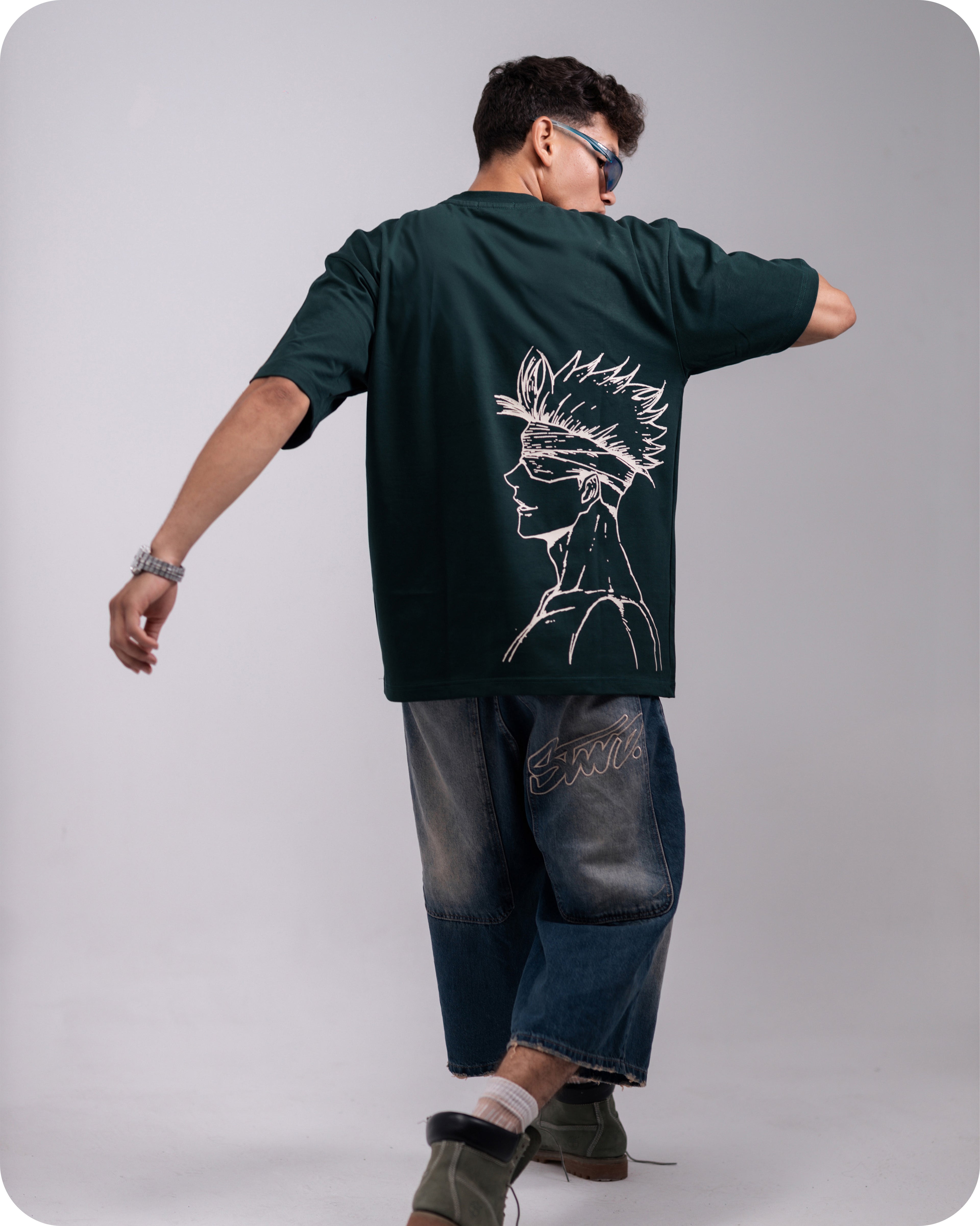 REVER – Oversized T-Shirt – Dark Green [JOJO] Print - REVER