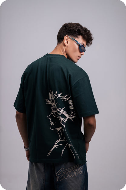 REVER – Oversized T-Shirt – Dark Green [JOJO] Print - REVER