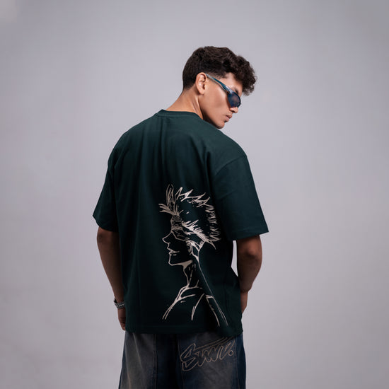 REVER – Oversized T-Shirt – Dark Green [JOJO] Print - REVER