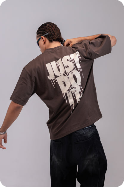 REVER – Oversized T-Shirt – Brown [Just Do It] Print - REVER