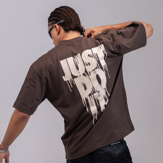 REVER – Oversized T-Shirt – Brown [Just Do It] Print - REVER