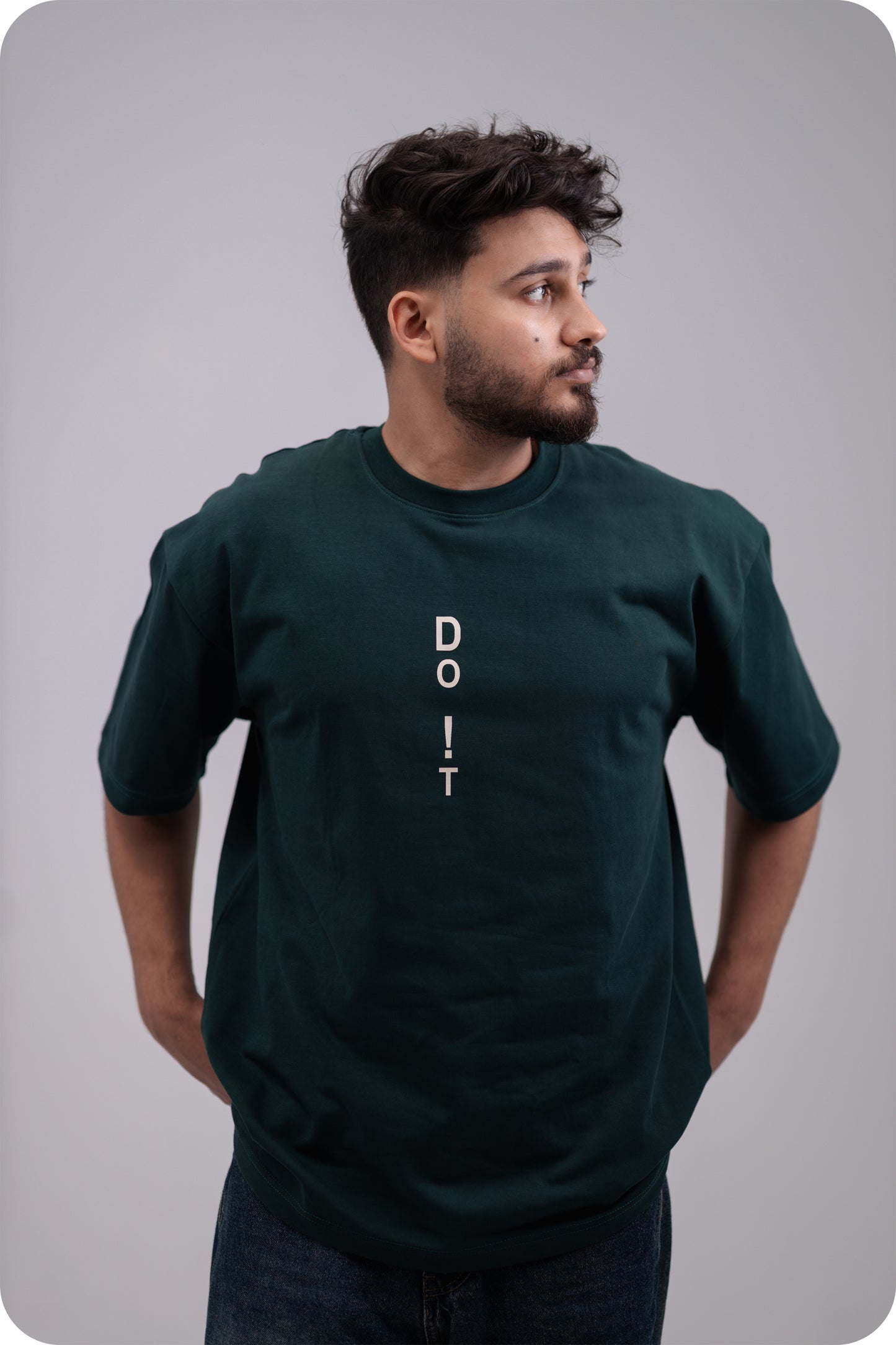 REVER – Oversized T-Shirt – Dark Green [Just Do It] Print - REVER