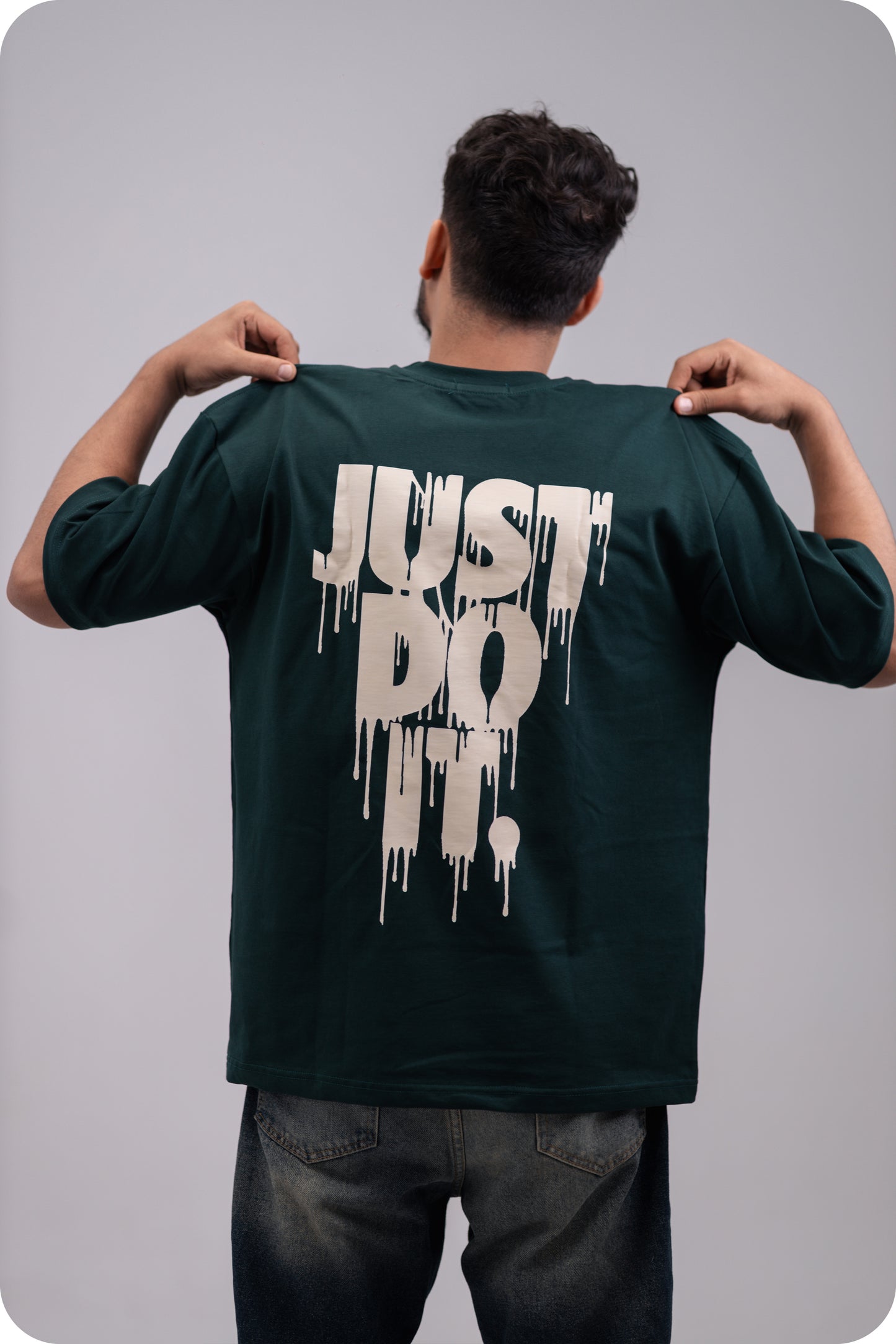 REVER – Oversized T-Shirt – Dark Green [Just Do It] Print - REVER