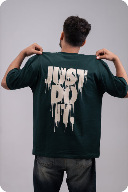 REVER – Oversized T-Shirt – Dark Green [Just Do It] Print - REVER