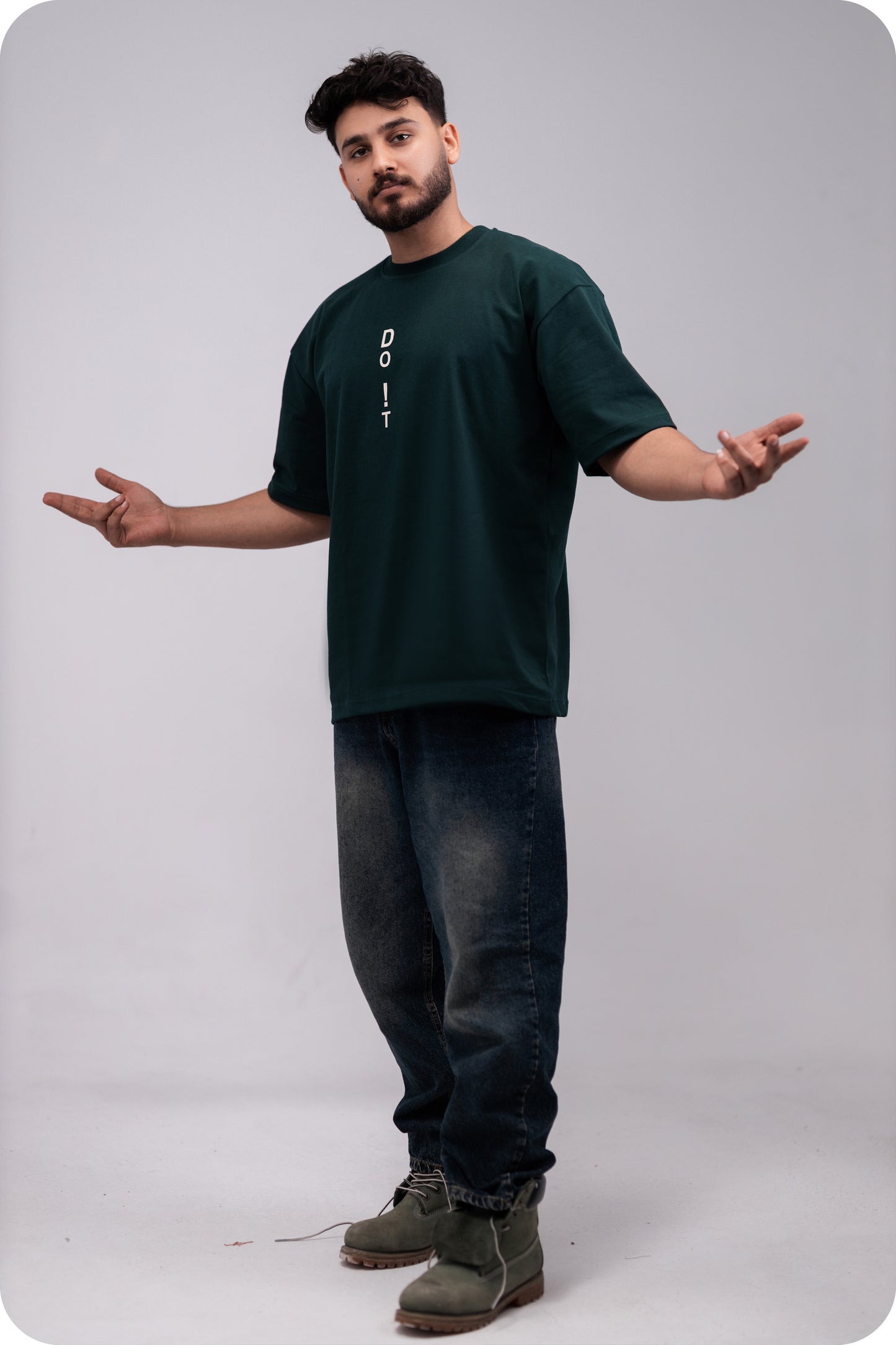 REVER – Oversized T-Shirt – Dark Green [Just Do It] Print - REVER