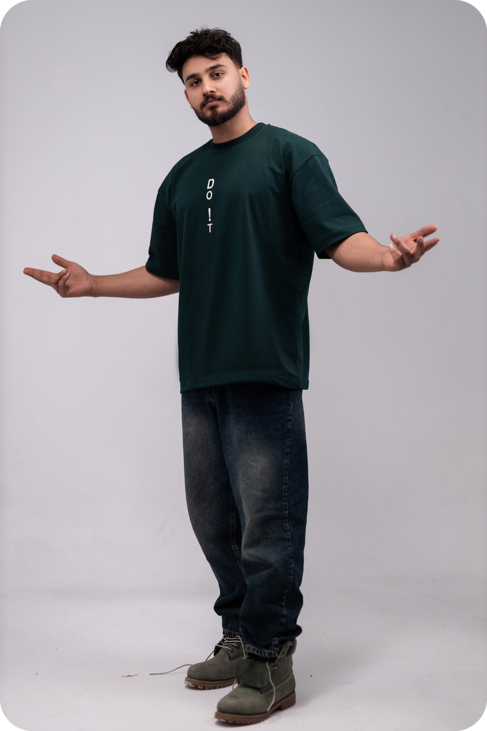 REVER – Oversized T-Shirt – Dark Green [Just Do It] Print - REVER