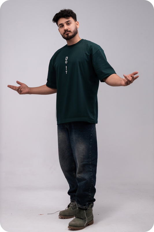 REVER – Oversized T-Shirt – Dark Green [Just Do It] Print - REVER
