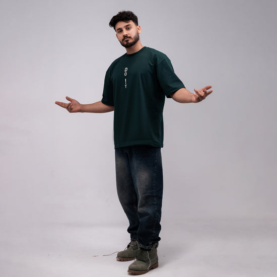 REVER – Oversized T-Shirt – Dark Green [Just Do It] Print - REVER