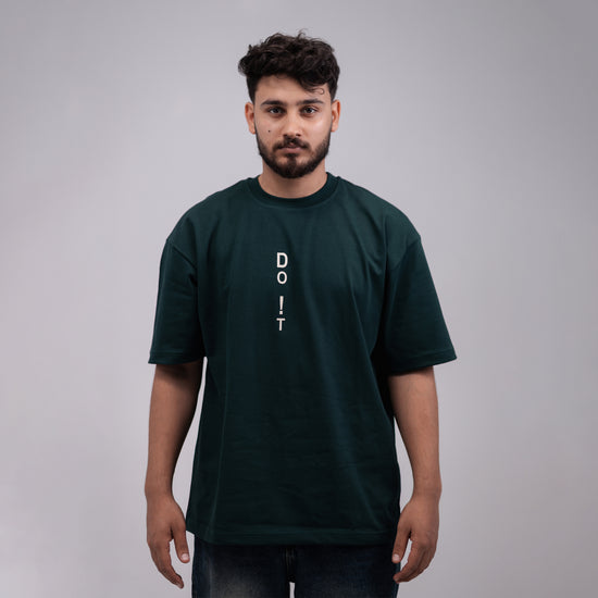 REVER – Oversized T-Shirt – Dark Green [Just Do It] Print - REVER