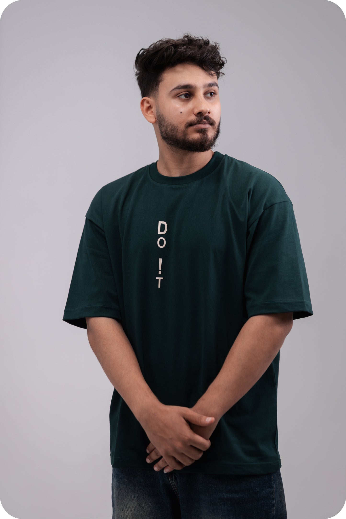 REVER – Oversized T-Shirt – Dark Green [Just Do It] Print - REVER