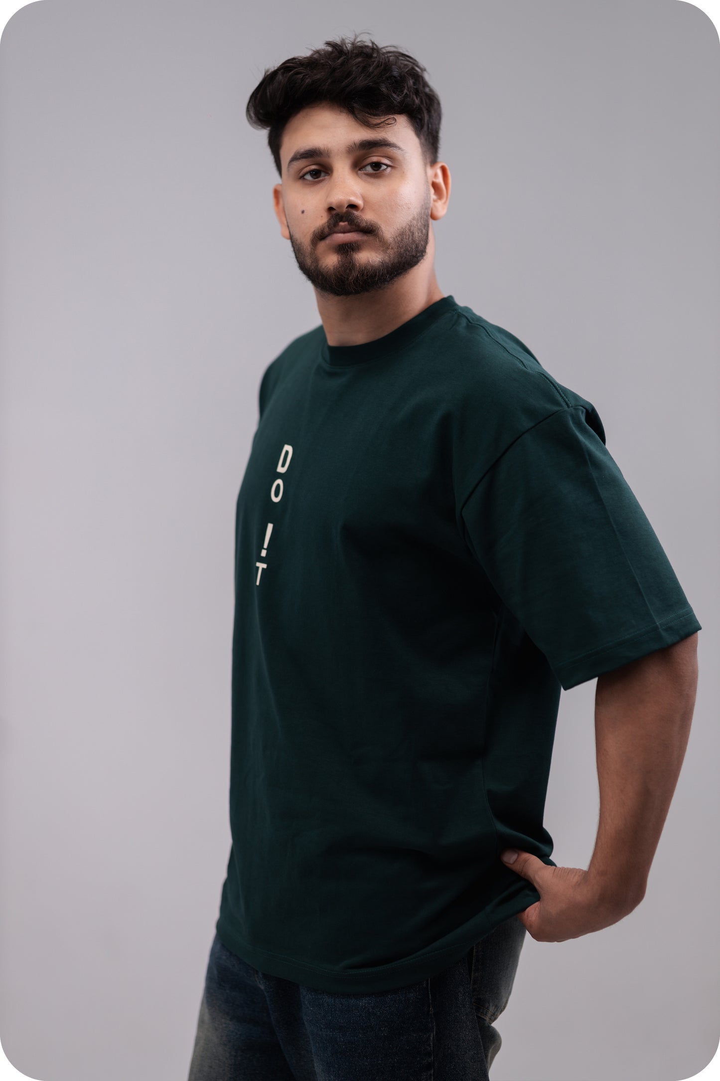 REVER – Oversized T-Shirt – Dark Green [Just Do It] Print - REVER