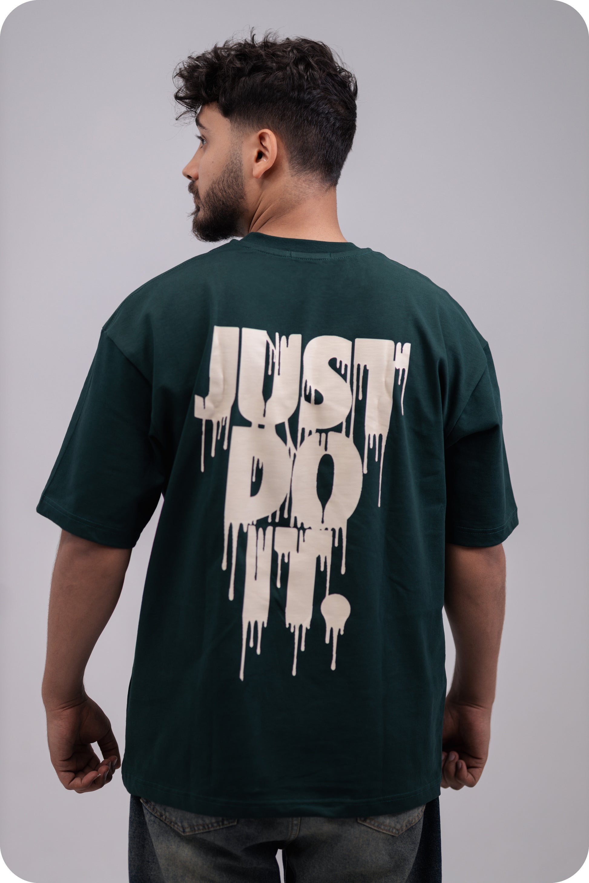 REVER – Oversized T-Shirt – Dark Green [Just Do It] Print - REVER