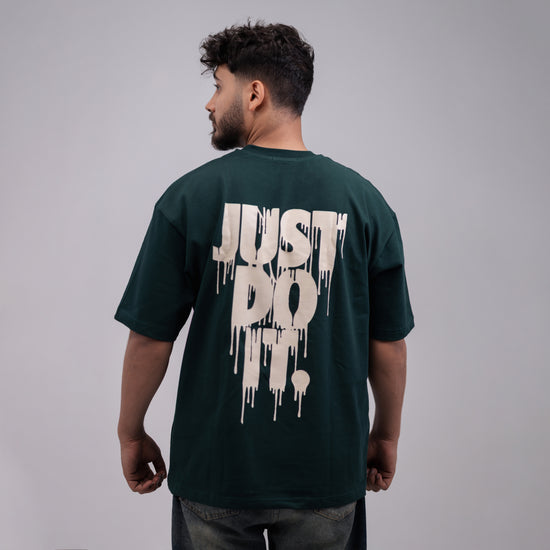 REVER – Oversized T-Shirt – Dark Green [Just Do It] Print - REVER