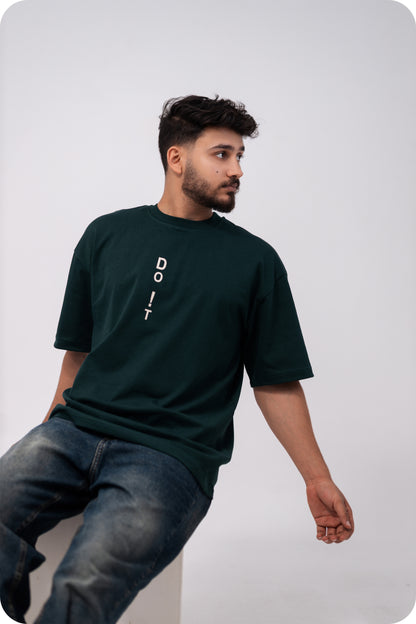 REVER – Oversized T-Shirt – Dark Green [Just Do It] Print - REVER