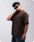 REVER brown plain oversized t-shirt shown from the back with clean, minimal design