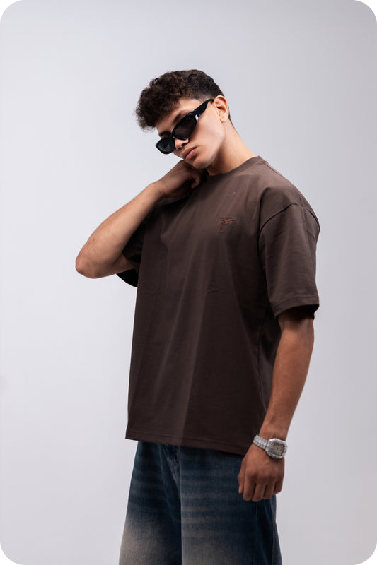 REVER brown plain oversized t-shirt shown from the back with clean, minimal design