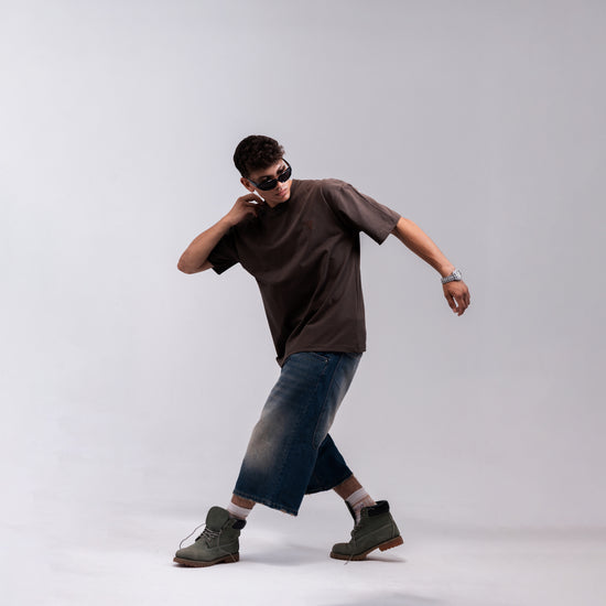 REVER brown plain oversized t-shirt shown from the back with clean, minimal design