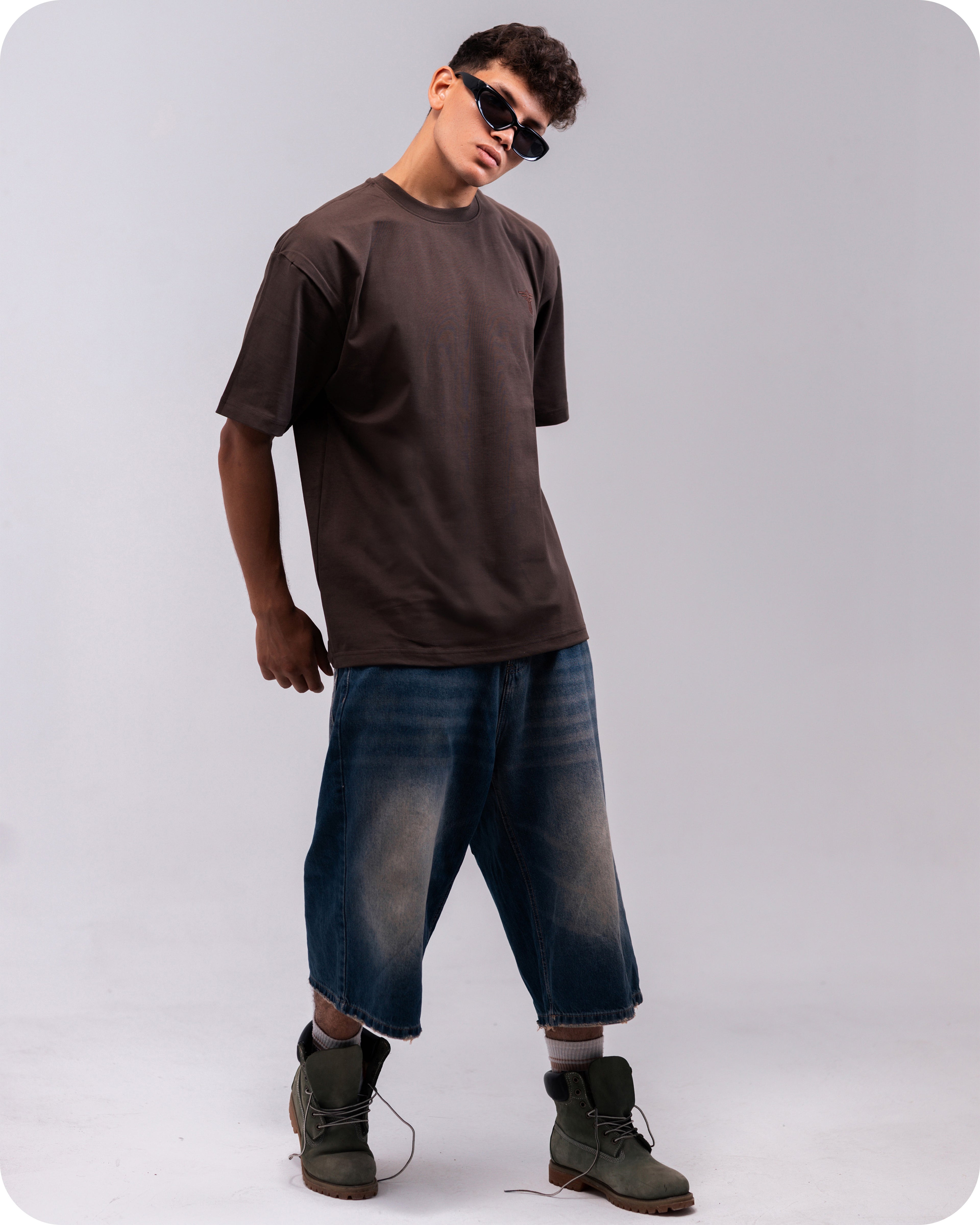 REVER brown plain oversized t-shirt shown from the back with clean, minimal design