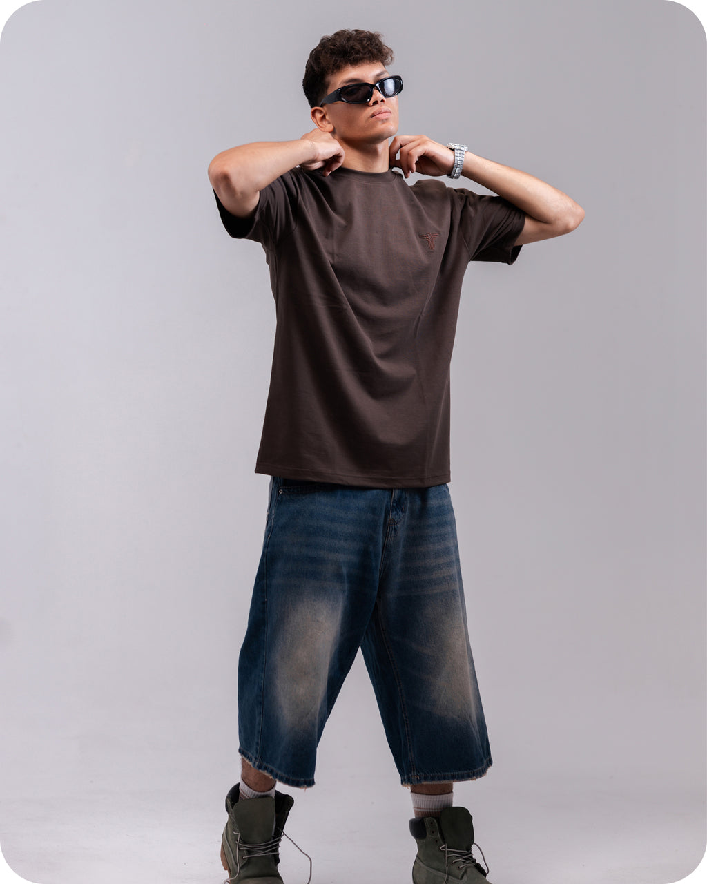 REVER brown plain oversized t-shirt shown from the back with clean, minimal design