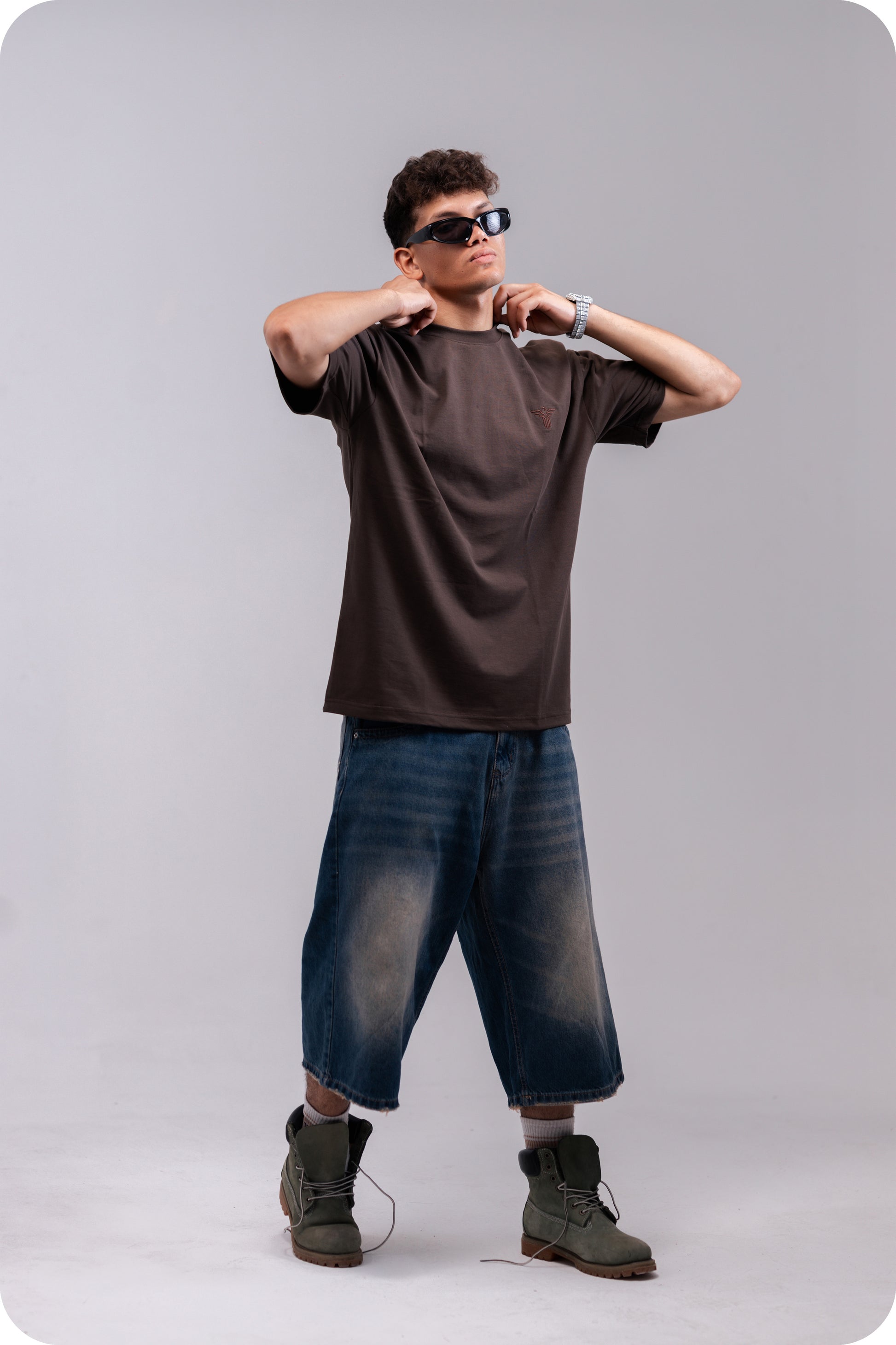REVER brown plain oversized t-shirt shown from the back with clean, minimal design