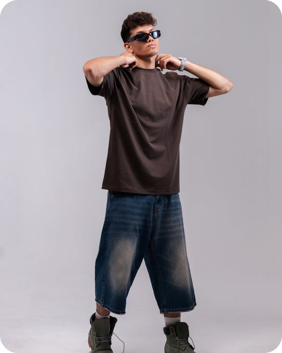 REVER brown plain oversized t-shirt shown from the back with clean, minimal design