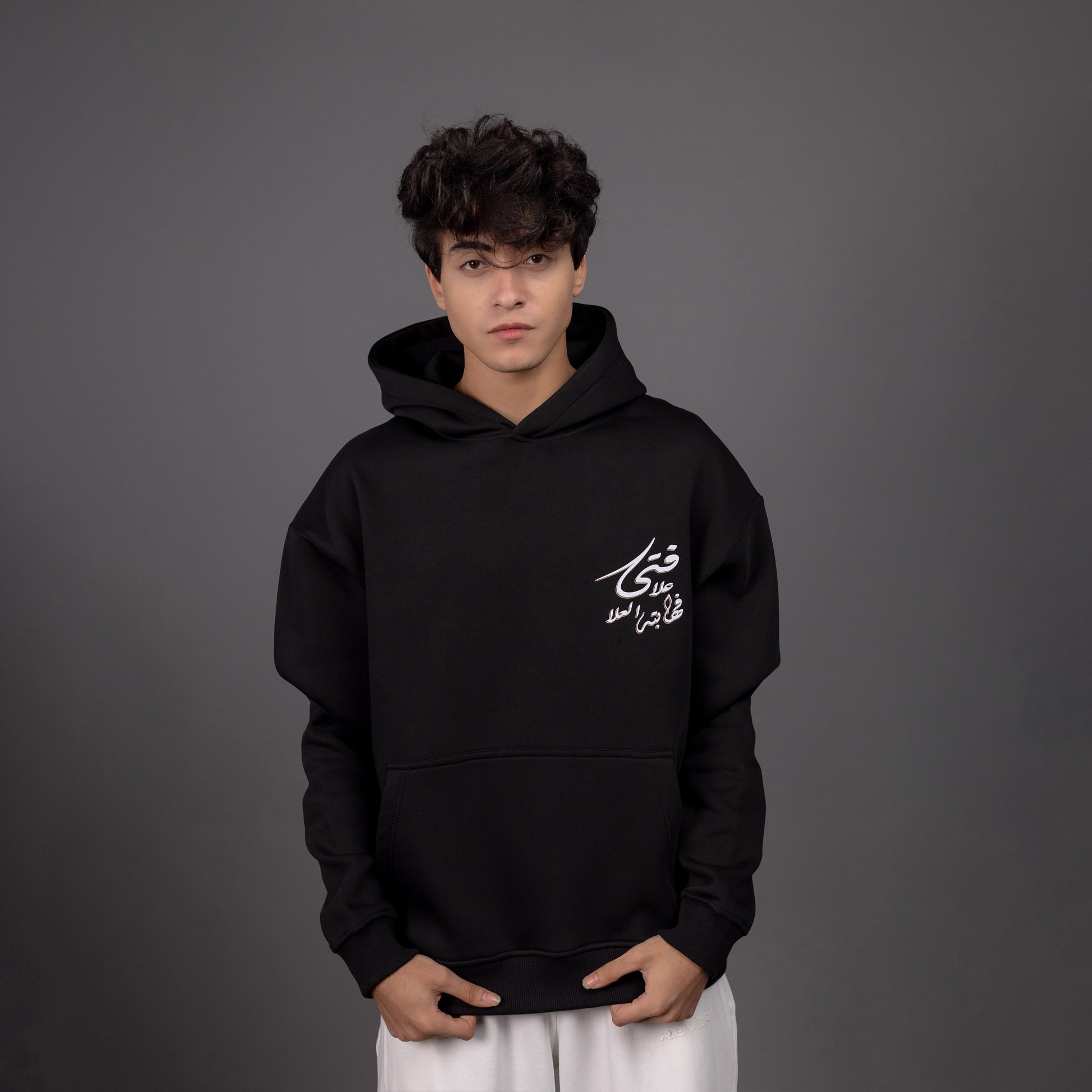 REVER – Oversized Hoodie – Black AL-FATA Print – Premium soft fabric, relaxed fit for ultimate comfort and effortless street style.