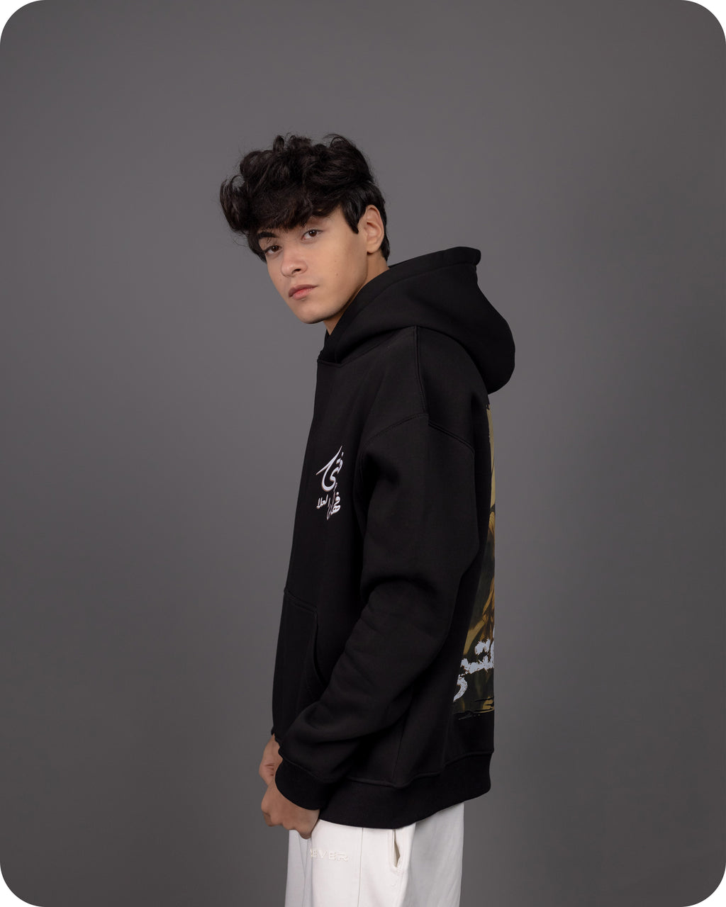 REVER – Oversized Hoodie – Black AL-FATA Print – Premium soft fabric, relaxed fit for ultimate comfort and effortless street style.