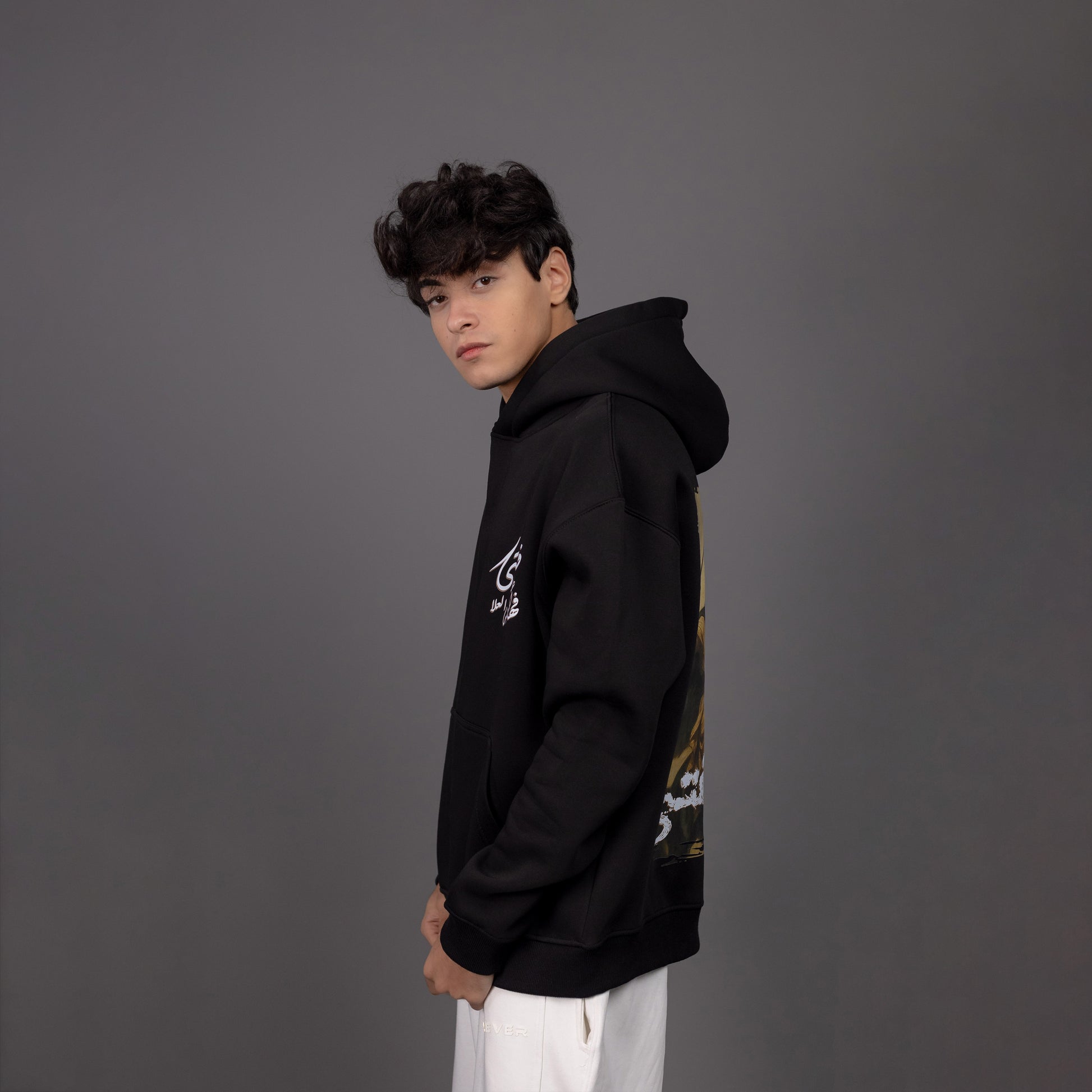 REVER – Oversized Hoodie – Black AL-FATA Print – Premium soft fabric, relaxed fit for ultimate comfort and effortless street style.