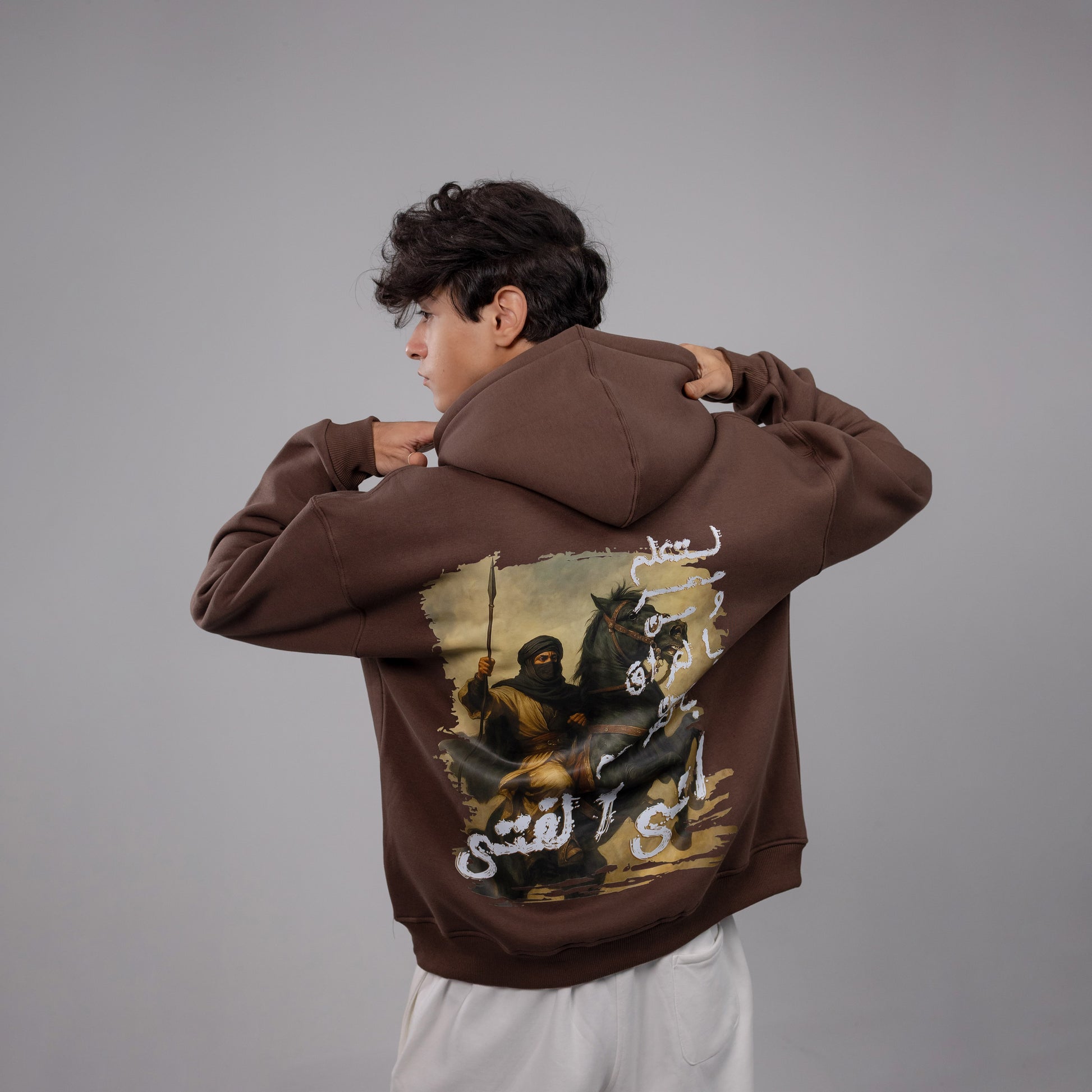 REVER – Oversized Hoodie – Brown AL-FATA Print – Premium soft fabric, relaxed fit for ultimate comfort and effortless street style.