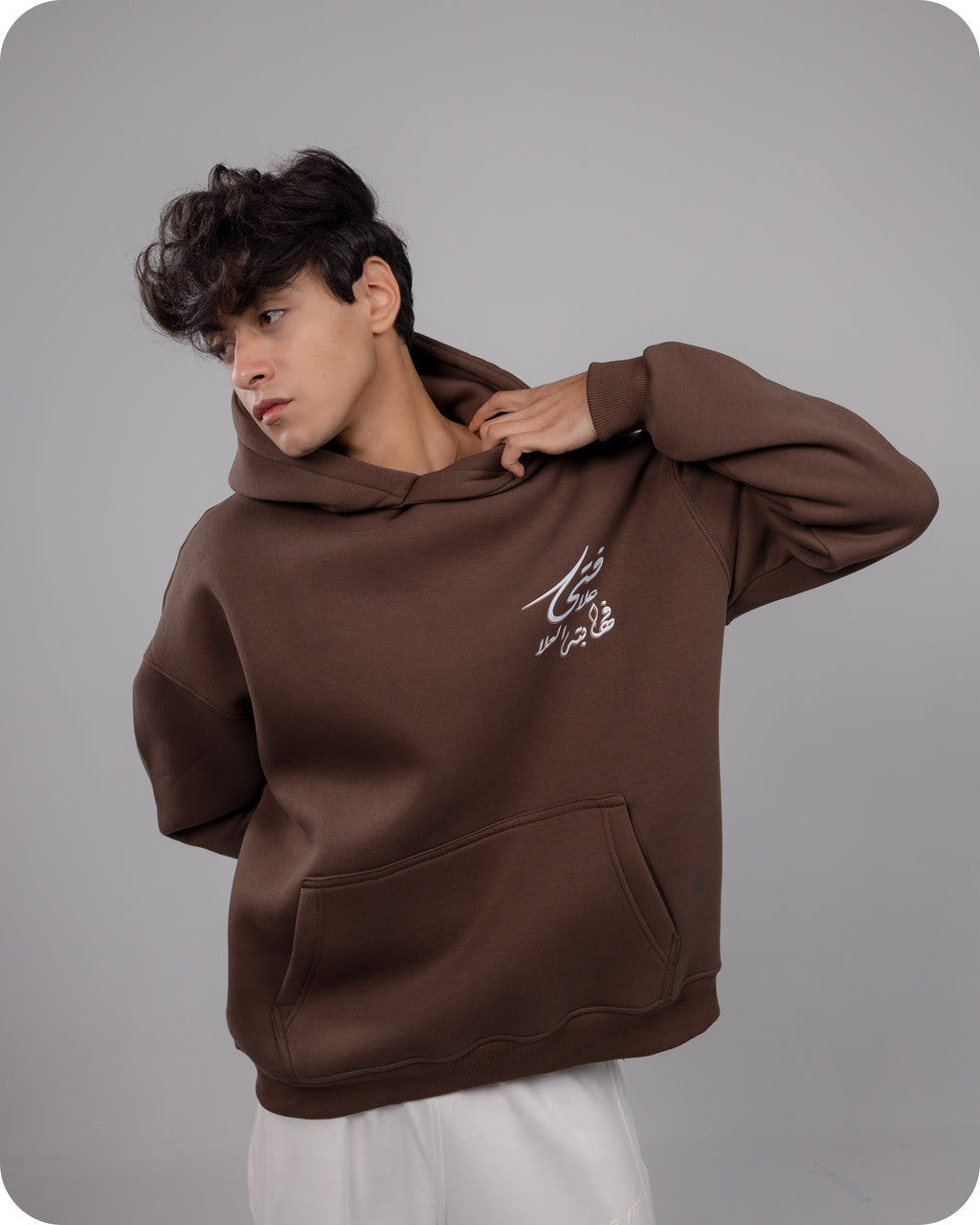 REVER – Oversized Hoodie – Brown AL-FATA Print – Premium soft fabric, relaxed fit for ultimate comfort and effortless street style.