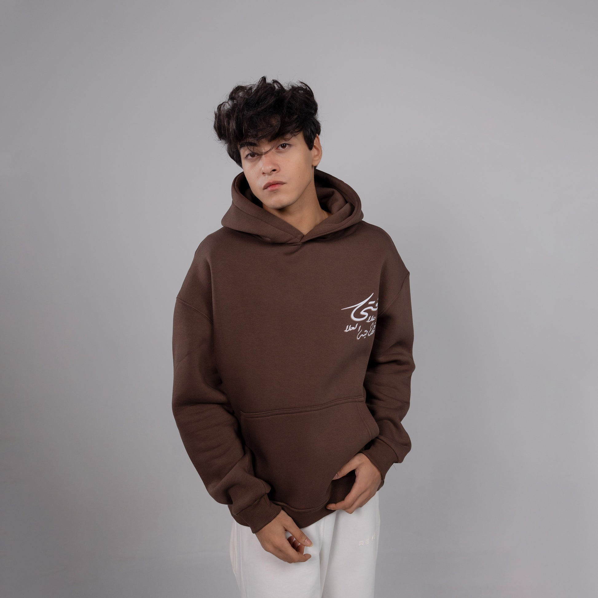 REVER – Oversized Hoodie – Brown AL-FATA Print – Premium soft fabric, relaxed fit for ultimate comfort and effortless street style.