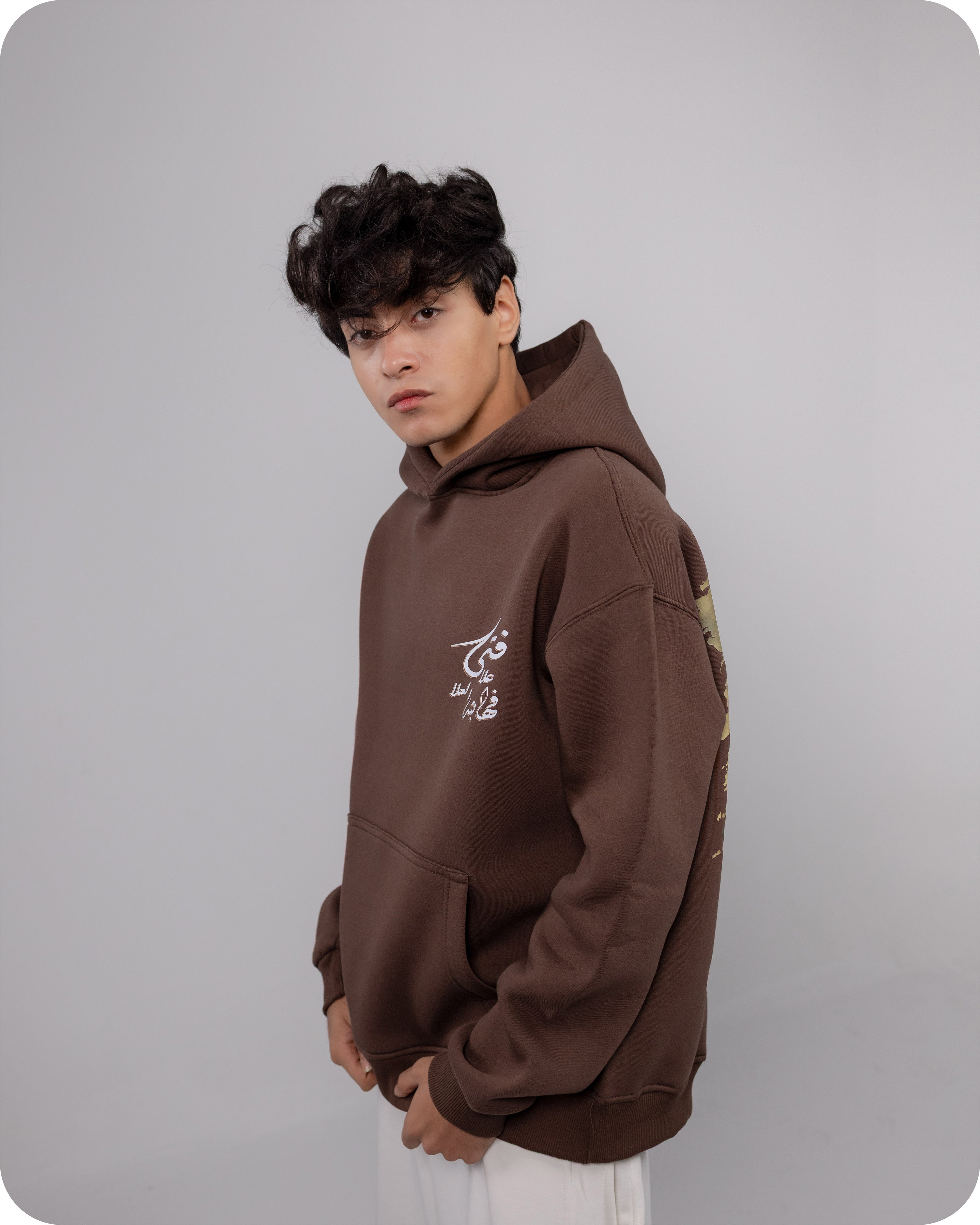 REVER – Oversized Hoodie – Brown AL-FATA Print – Premium soft fabric, relaxed fit for ultimate comfort and effortless street style.