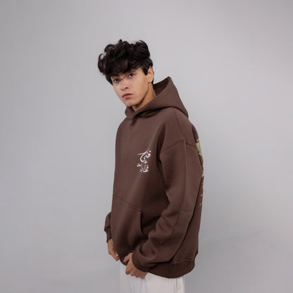 REVER – Oversized Hoodie – Brown AL-FATA Print – Premium soft fabric, relaxed fit for ultimate comfort and effortless street style.
