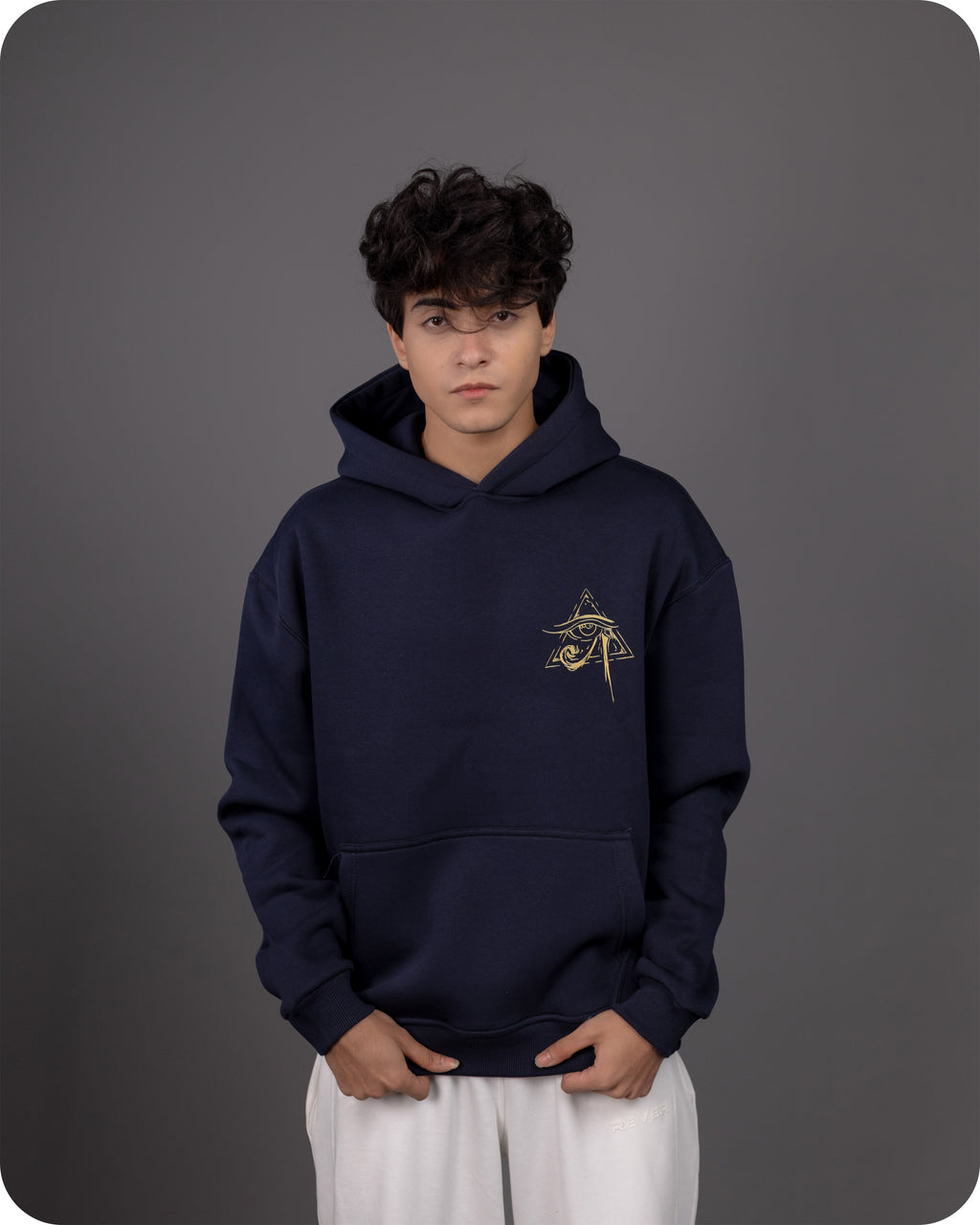 REVER – Oversized Hoodie – Navy ANUBIS Print – Premium soft fabric, relaxed fit for ultimate comfort and effortless street style.