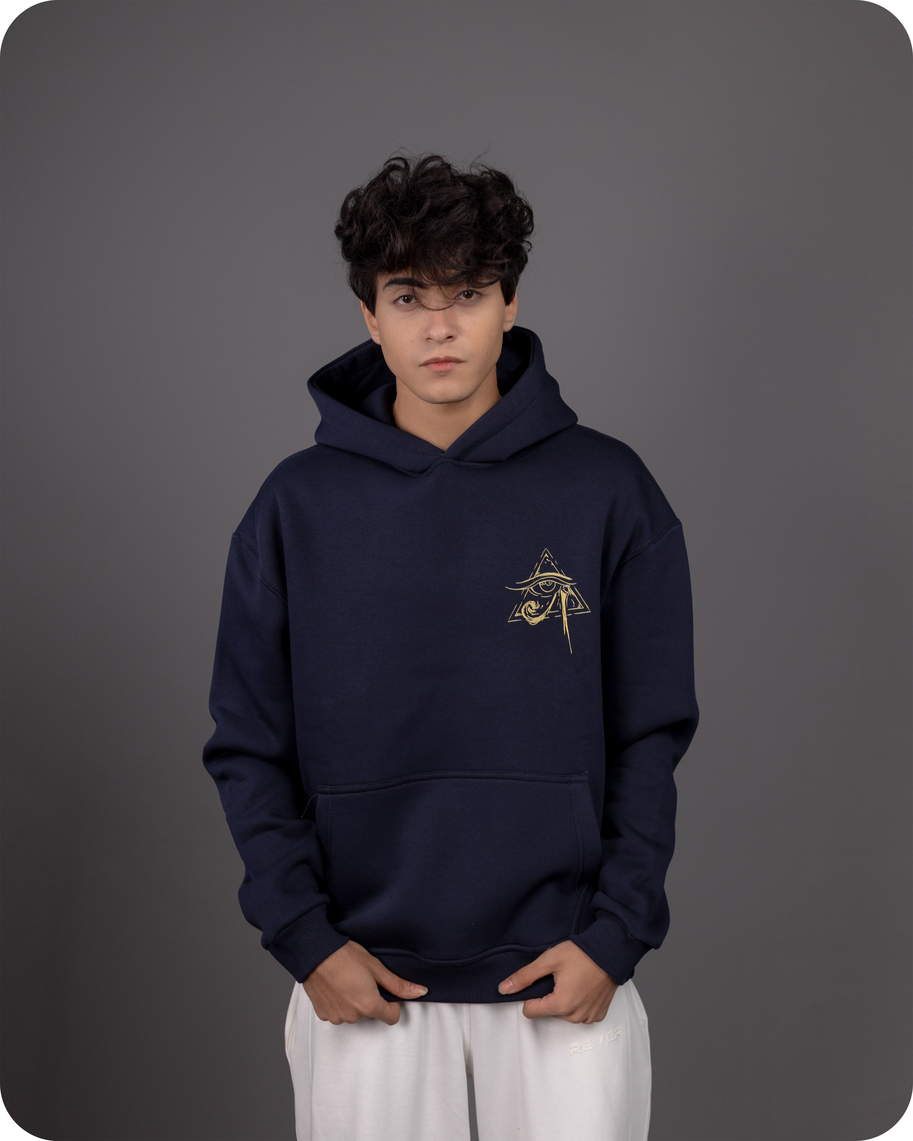 REVER – Oversized Hoodie – Navy ANUBIS Print – Premium soft fabric, relaxed fit for ultimate comfort and effortless street style.