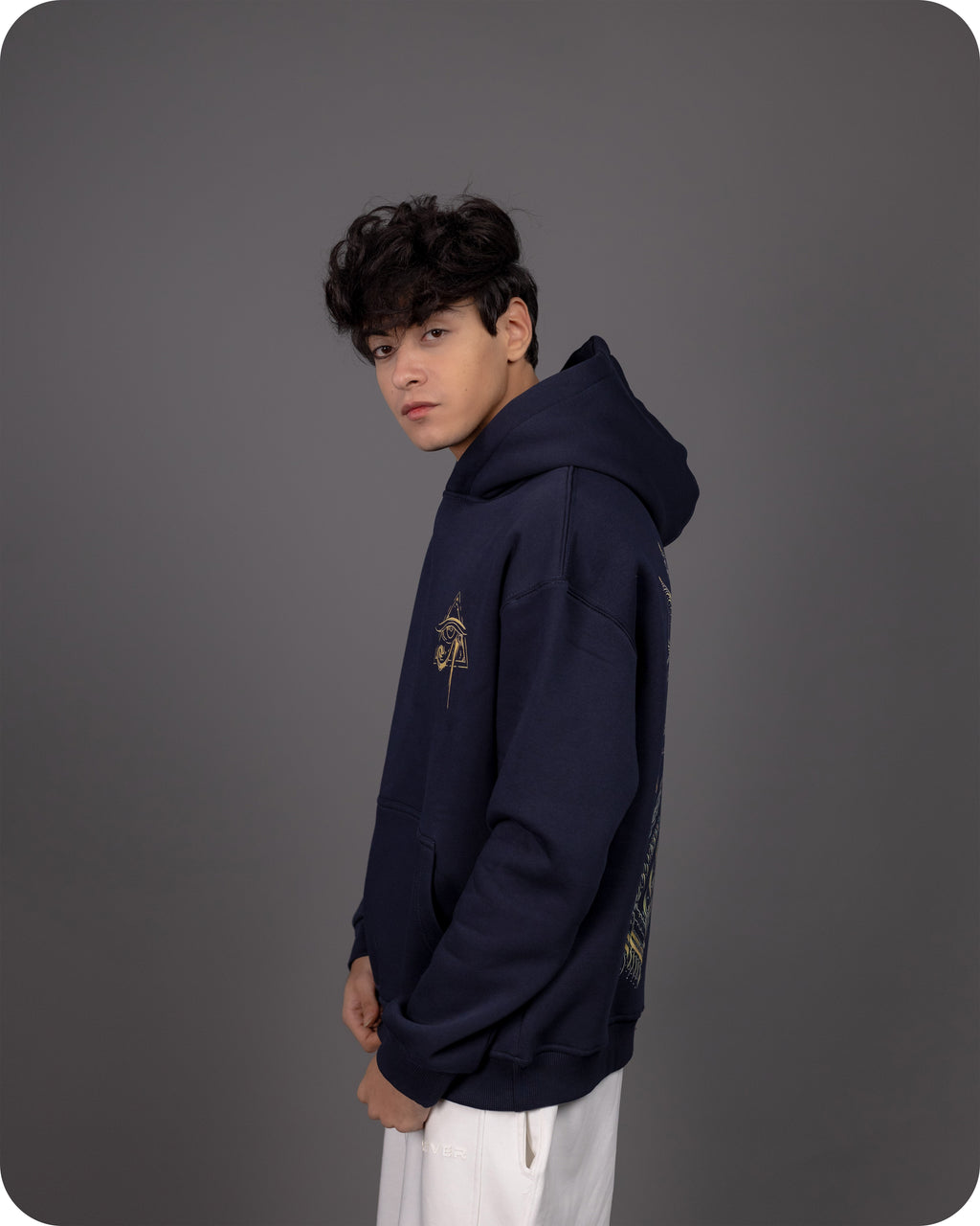 REVER – Oversized Hoodie – Navy ANUBIS Print – Premium soft fabric, relaxed fit for ultimate comfort and effortless street style.