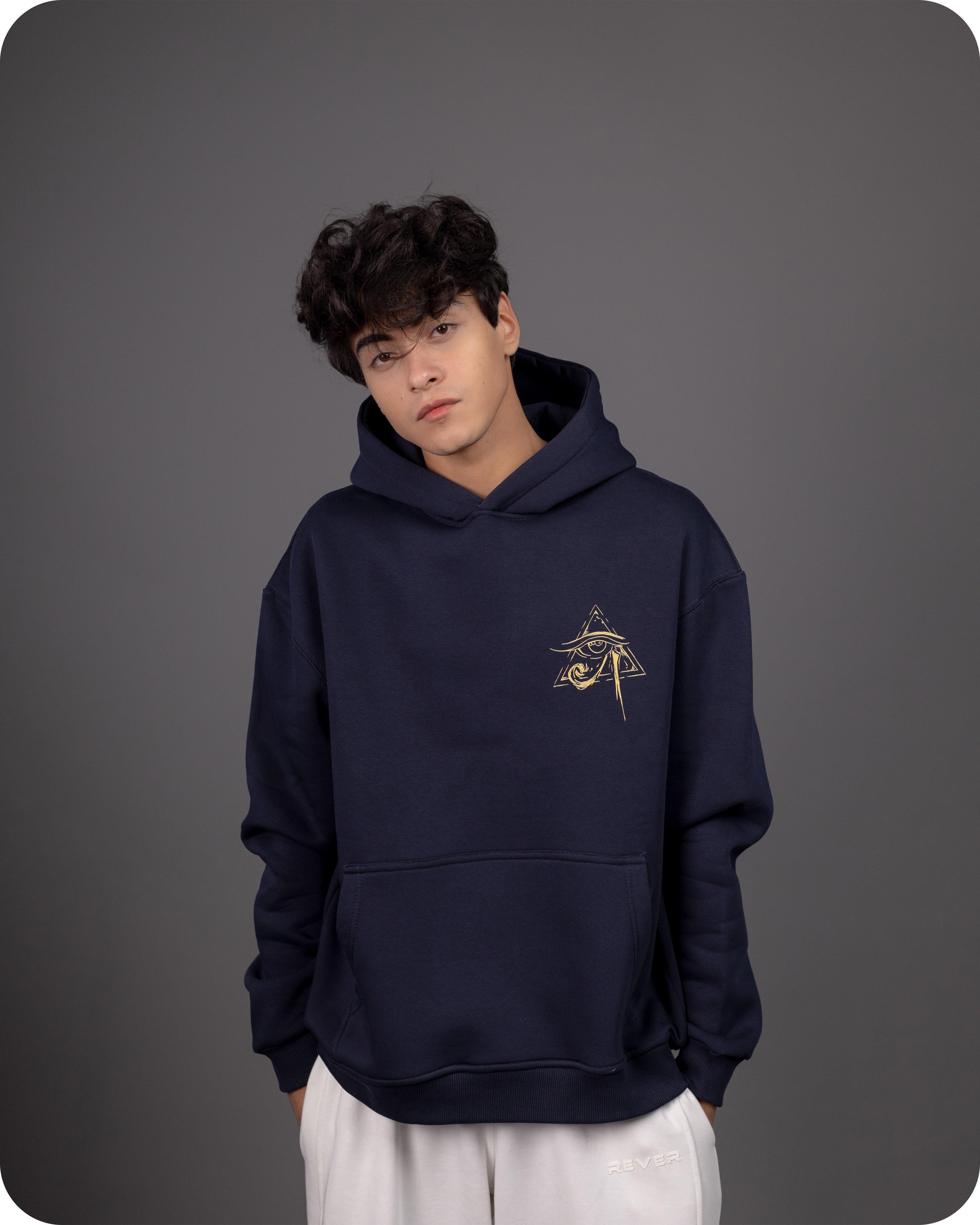 REVER – Oversized Hoodie – Navy ANUBIS Print – Premium soft fabric, relaxed fit for ultimate comfort and effortless street style.
